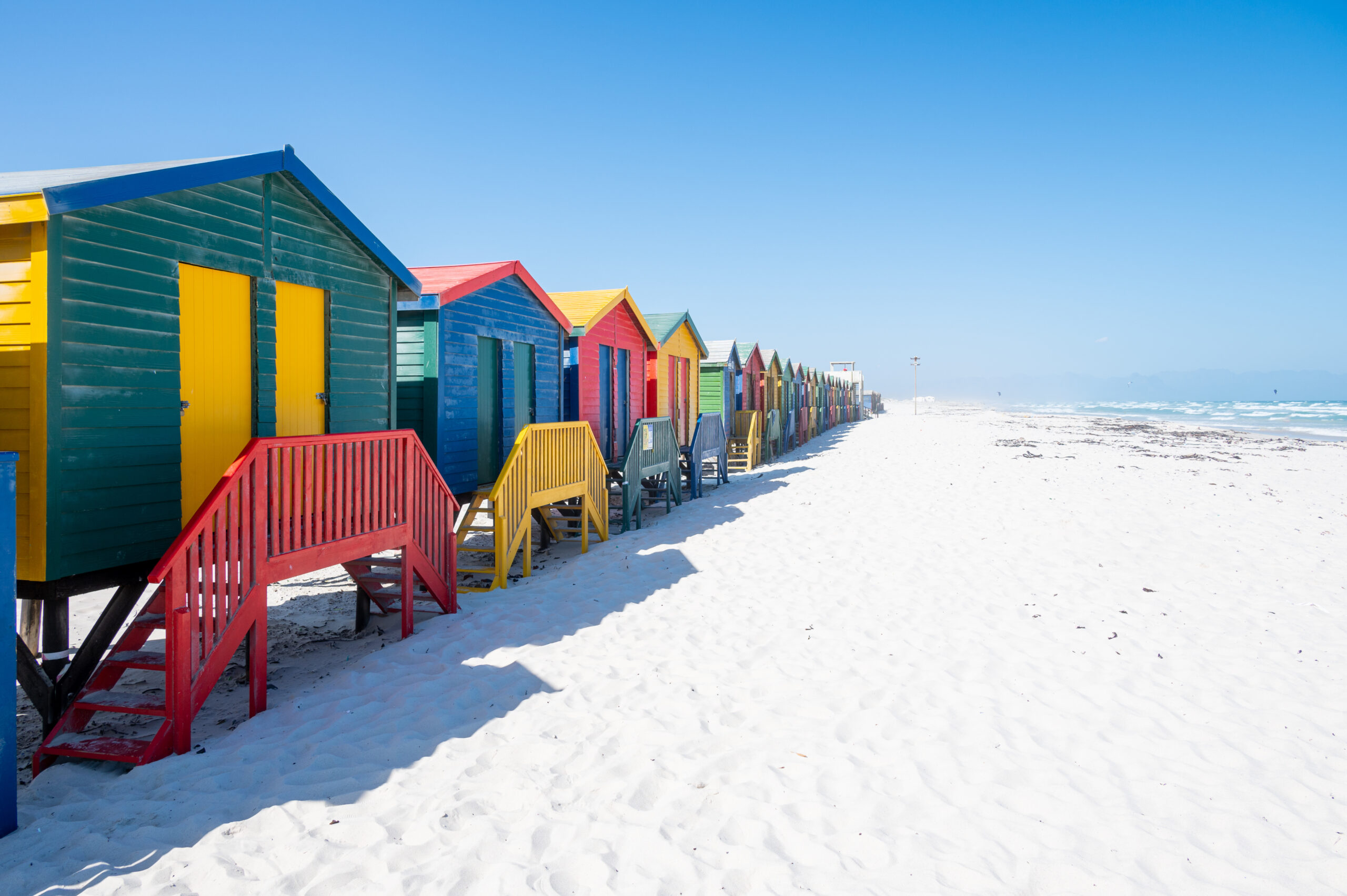 Colorful houses on Muizenberg beach near Cape Town